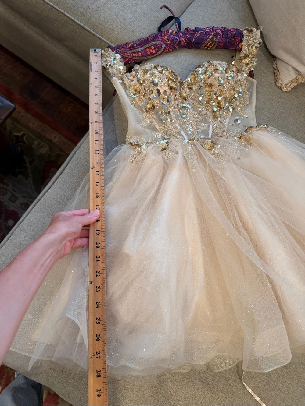 Dancing Queen Gold Sequin & Champagne Tulle Formal Dress
